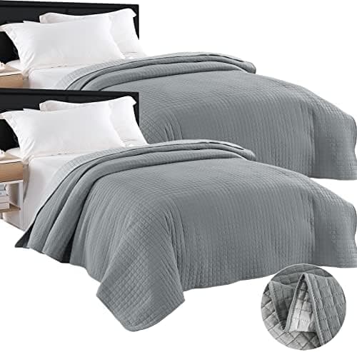 WOLTU Tagesdecke Steppdecke Doppelbett Dunkelgrau-Crème 170x210 cm 360GSM Global Recycled Standard Kariert