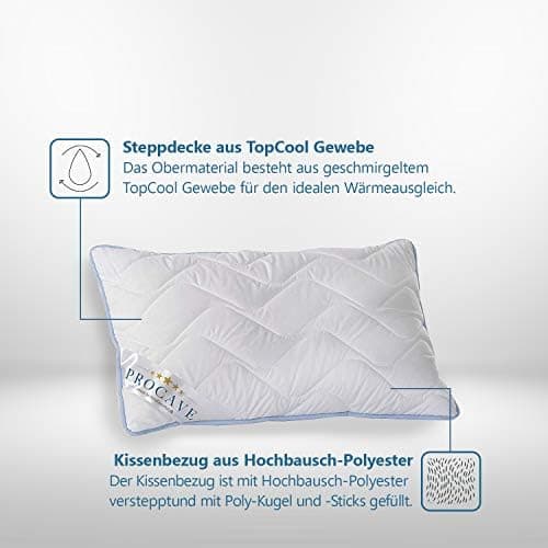 Hochwertiges Qualitäts-Stepp-Kissen für Allergiker, atmungsaktiv und Kochfest 40x40 cm - PROCAVE TopCool
| Winter- und
