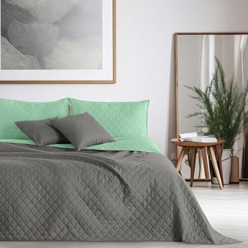 DecoKing Tagesdecke 260 x 280 Steel Silver Grey Dimgray Zweiseitig Pflegeleicht Axel