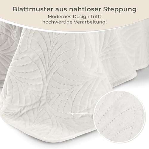 Gräfenstayn Premium Tagesdecke Anthrazit - weich, knitterfrei & pflegeleicht - Nahtlose Steppung & Blatt-Design - Bett &