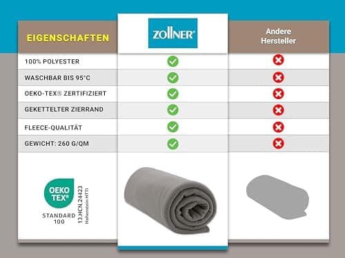 ZOLLNER Kuscheldecke in Taupe - weiche Couchdecke 130x170 cm - waschbar bis 95°C - Hotelqualität - Oeko Tex® Zertifizier