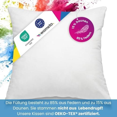 Wometo Premium-Line Oeko-TEX Feder- & Daunenkissen 85% Federn 15% Daunen 40x40 300 g Baumwolle Weiss