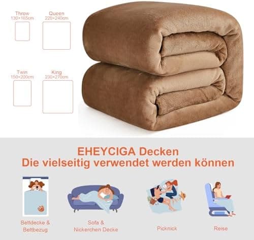 EHEYCIGA Flauschig weiche Kuscheldecke Grau 130x165 für Wohnzimmer und Sofa OEKO-TEX
| EHEYCIGA weiche warme Fleecedeck