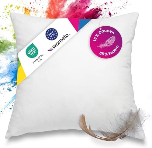 Wometo Premium Oeko-TEX Feder- & Daunenkissen - 80x80 cm, 90% Federn 10% Daunen, 1200 g Füllung Baumwolle Bezug, weiß (F