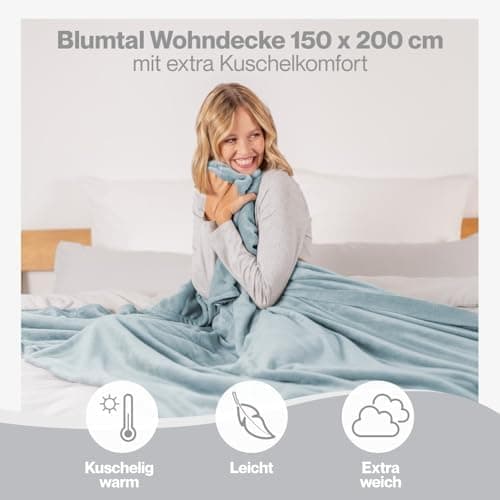 Blumtal wohndecke Anthrazit - flauschig - Oeko-TEX zertifiziert - 130x150 cm - Couch & Wohnzimmernutzung - Fliesdecke -