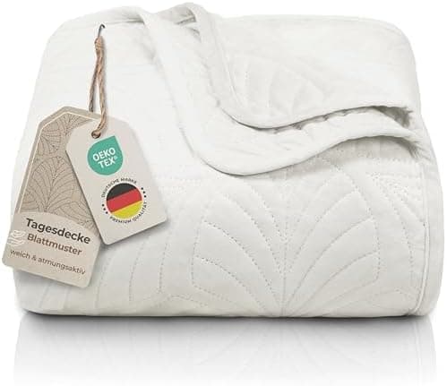 Gräfenstayn Premium Tagesdecke Anthrazit - weich, knitterfrei & pflegeleicht - Nahtlose Steppung & Blatt-Design - Bett &