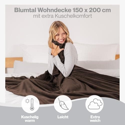 Blumtal wohndecke Anthrazit - flauschig - Oeko-TEX zertifiziert - 130x150 cm - Couch & Wohnzimmernutzung - Fliesdecke -