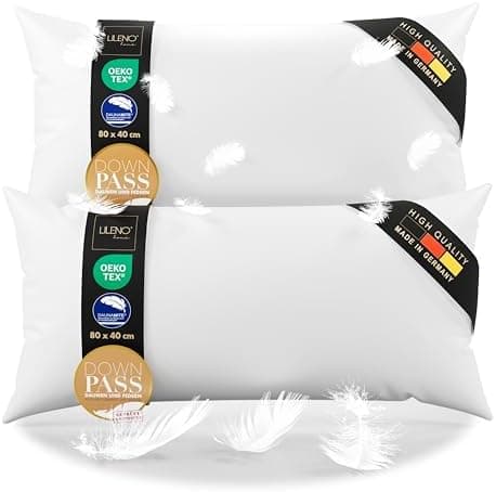 Lilenno Home 3-Kammer Daunenkissen 40x80 - Allergiker geeignet - langlebiges Kopfkissen mit Daunen- und Federn-Füllung