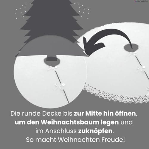 Christbaumdecke Wometo Ø 120 cmGrün – Satinbänder & Knöpfe – Romantisches Landhaus-Muster – Fleece, OEKO-TEX
