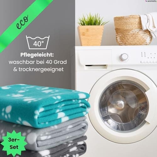 Wometo eco Tierdecke 3er-Set 100% recyceltes Material Oeko-TEX geprüft 70x100 cm grau, dunkelgrau und türkis OEKO-TEX ST