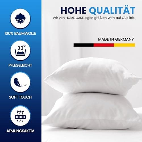 Federkissen 80x80 cm (2er Set) - 100% Federfüllung & Bauwolle Bezug, Oeko-Tex, Made in Germany,ideal für Allergiker & Ki