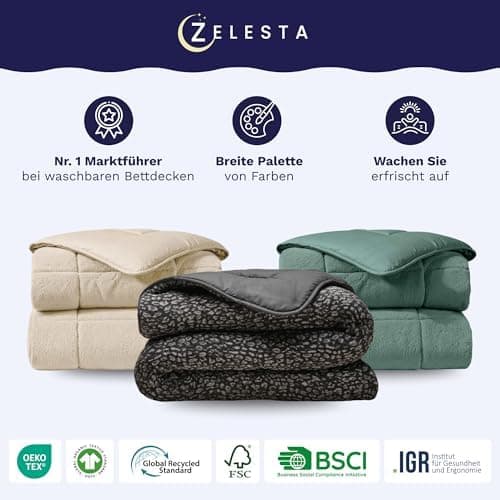 Zelesta Teddybed Bettdecke 4 Jahreszeiten - Warme Winter- und Sommerdecke - Waschbare Anti-Allergene Steppdecke - Fluffy