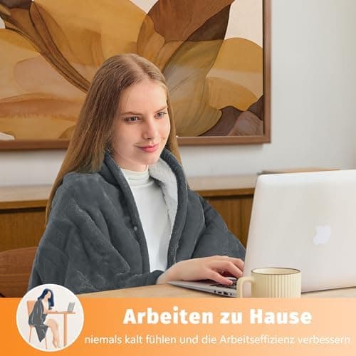 BOMOVA Heizdecke Grau, 130x180cm, Warme Kuscheldecke mit Abschaltautomatik & Timertechnologie für Women & Wohnzimmer, We