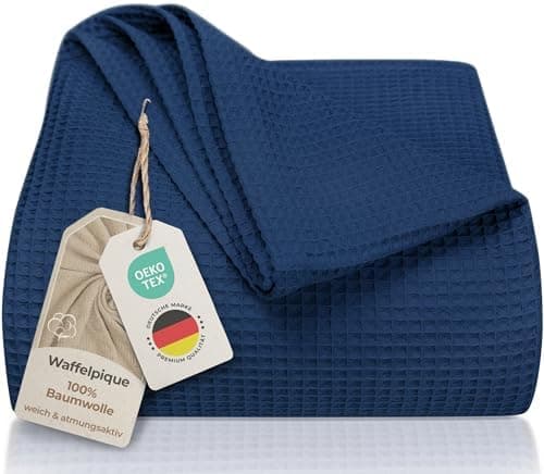 LAYNENBURG Premium Sommerdecke 150 x 200 cm - Waffelpique 100% Baumwolle - Creme OEKO-TEX STANDARD 100