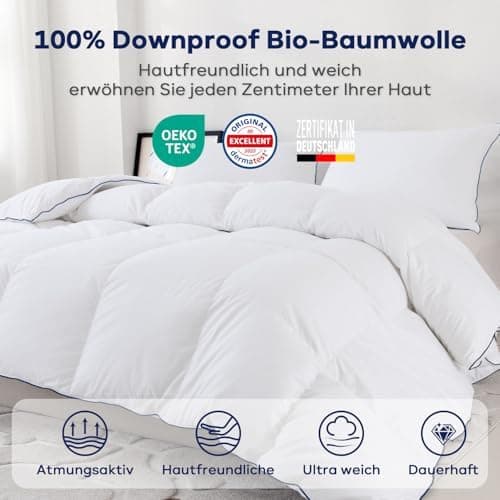 Deingebeudecke 135x200 mit Federn & Gänsedaunen, 100% Bauwolle Oeko-Tex, RDS Zertifiziert für Tierwohl (Ganzjahres Daune