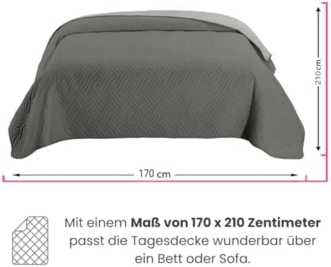 Wometo OekoTex Tagesdecke 220x240 cm gesteppt Wattiert Wende-Design XXL Bettüberwurf