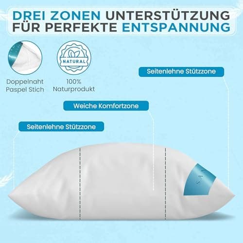 Federnkissen 40x80 2er Set 850g | Öko-Tex Zertifiziert - 100% natürliche Federfüllung, Baumwollbezug OEKO-TEX