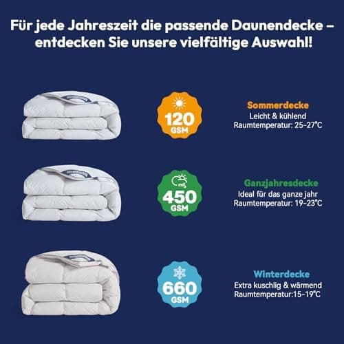 Premium Daunendecke 135x200cm, Ganzjahresdecke für die gesamte Familie, perfekt zur Winterschluss/libsaison, 100% Geräus