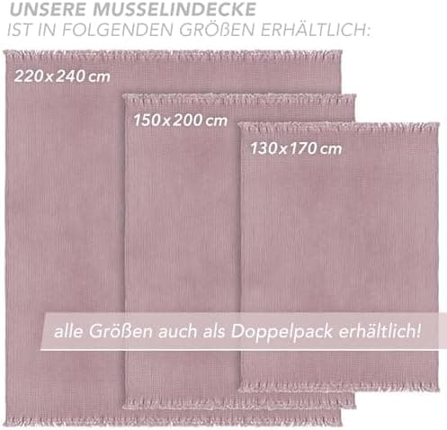 Oeko-Tex zertifizierte Musselin Tagesdecke 220x240cm Hellblau | Couch- & Sofadecke XXL | Baumwolle Qualität