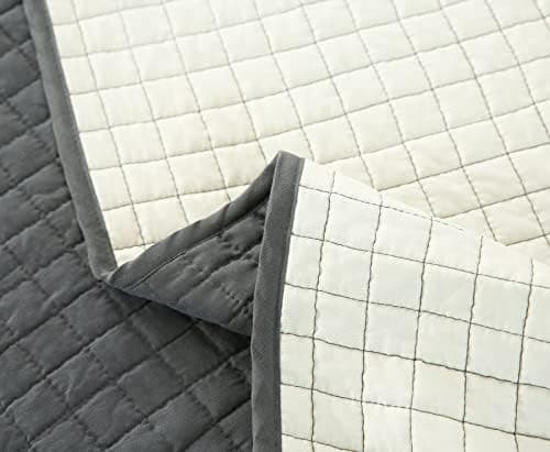 WOLTU Tagesdecke Steppdecke Doppelbett Dunkelgrau-Crème 170x210 cm 360GSM Global Recycled Standard Kariert