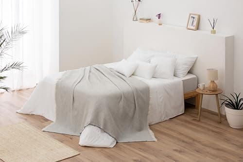 Todocama Mehrzweck-Tagesdecke - Beige Sand, 180 x 260 cm, Bett und Sofa Überwurf, Jarapas, Waffelstruktur, Multi-Use
