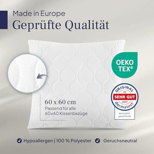 Gentle North Kopfkissen (40x40 cm) - 2er Set - Weiß für Bett und Deko - Ökotex - Waschbar - Reißverschluss für Füllung