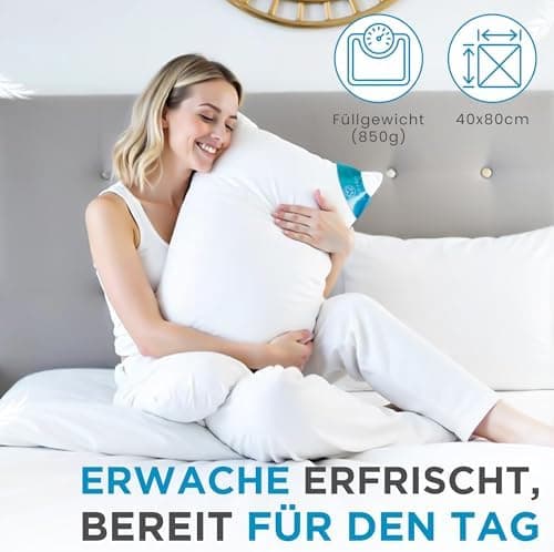 Federnkissen 40x80 2er Set 850g | Öko-Tex Zertifiziert - 100% natürliche Federfüllung, Baumwollbezug OEKO-TEX