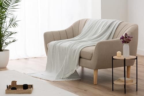 Todocama extra weiche Baumwolldecke Sandbeige, dekorativ für Sofa und Bett,softes Wohnzimmer und Schlafzimmer Accessoire