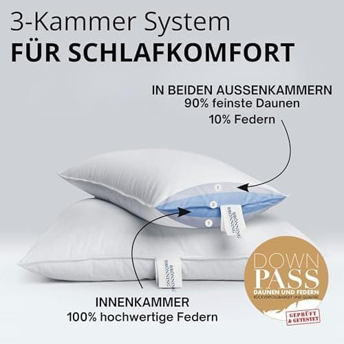 2er Set Kopfkissen 80x80 cm mit 90% Daunen | Allergiker geeignet | Ergonomisches Kissen | Federkissen 80 x 80 cm OEKO-TE
