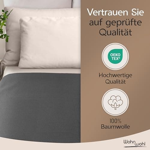 Tagesdecke Grau 100% Baumwolle Pflegeleicht Sommerdecke