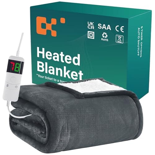 BOMOVA Heizdecke Grau, 130x180cm, Warme Kuscheldecke mit Abschaltautomatik & Timertechnologie für Women & Wohnzimmer, We