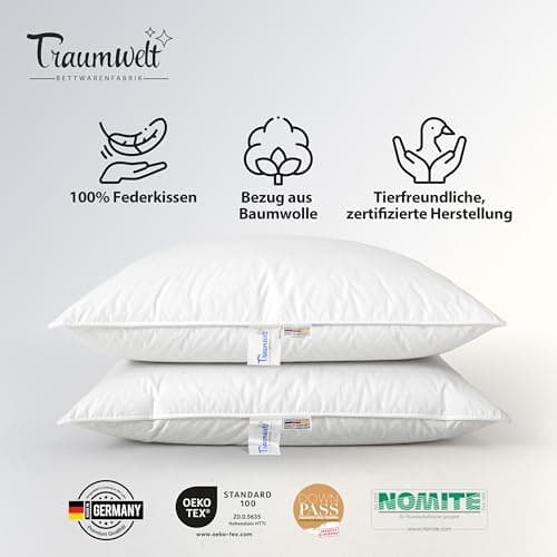 Made in Germany Federkissen 80x80 cm, weiß, für Allergiker geeignet, Downpass, Öko-Tex 100 Zertifiziert