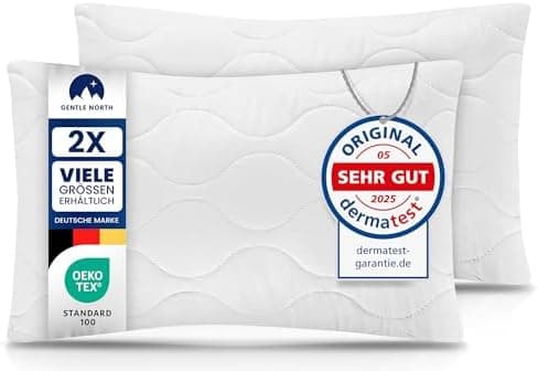 Gentle North Kopfkissen (40x40 cm) - 2er Set - Weiß für Bett und Deko - Ökotex - Waschbar - Reißverschluss für Füllung