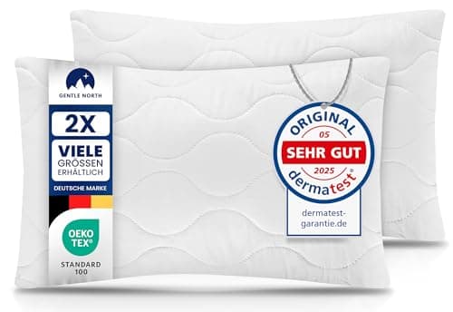 Gentle North Kopfkissen (40x40 cm) - 2er Set - Weiß für Bett und Deko - Ökotex - Waschbar - Reißverschluss für Füllung