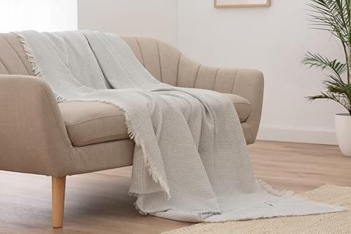 Todocama Mehrzweck-Tagesdecke - Beige Sand, 180 x 260 cm, Bett und Sofa Überwurf, Jarapas, Waffelstruktur, Multi-Use