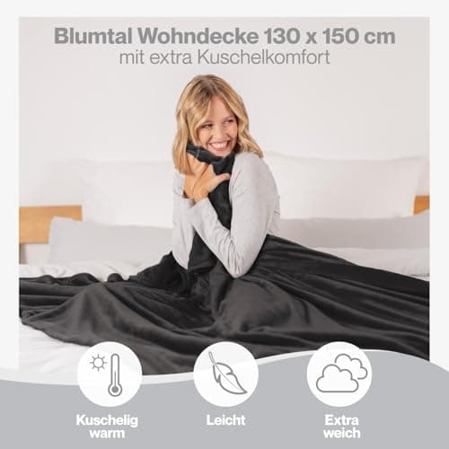 Blumtal wohndecke Anthrazit - flauschig - Oeko-TEX zertifiziert - 130x150 cm - Couch & Wohnzimmernutzung - Fliesdecke -