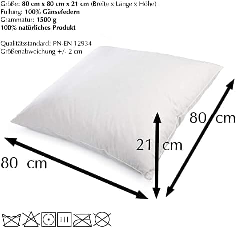 2er Set Premium Qualität Federkissen | Füllung: 1000 Gramm Gänsefedern | Bezug: 100% Baumwolle | 100% Natur Kissen 80x80