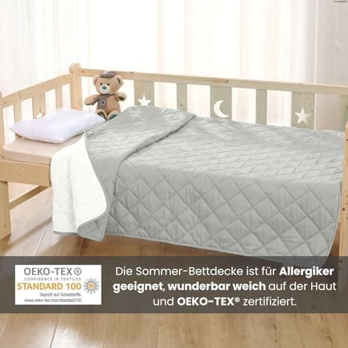 Wometo Microfaser Sommer Steppbett OekoTex - grün und hellgrün Kochfest -ideal für Camping und heiße Tage - 200x200 - oh