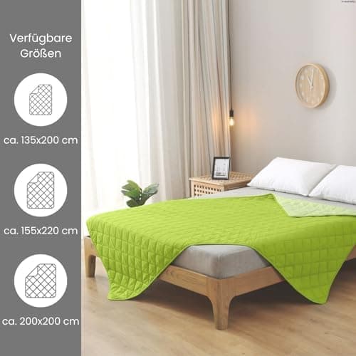 Wometo Microfaser Sommer Steppbett OekoTex - grün und hellgrün Kochfest -ideal für Camping und heiße Tage - 200x200 - oh