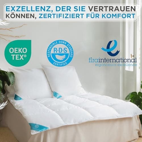 Kopfkissen 80x80 2er Set | Federkissen 100% Gänsefedern 80 x 80 cm, Öko-Tex Zertifiziert, Baumwollbezug (2000)