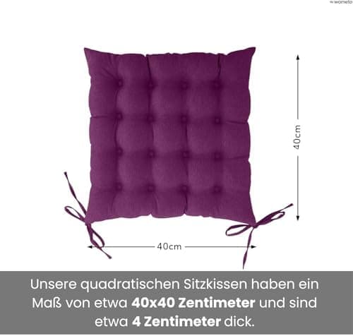 Wometo 4er Set Sitzkissen Stuhl OekoTex - beigeh ConfigurationManager Stuhlkissen Funktionales Polster mit Bändern OEKO-