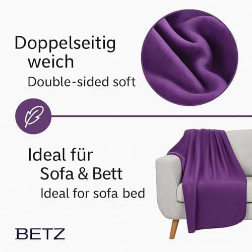 Betz Fleecedecke – weiche Wohndecke & Kuscheldecke – fürs Sofa & Bett – flauschig, leicht, wärmend & pflegeleicht – lila