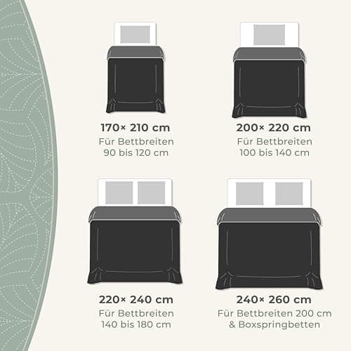 Gräfenstayn Premium Tagesdecke Anthrazit - weich, knitterfrei & pflegeleicht - Nahtlose Steppung & Blatt-Design - Bett &