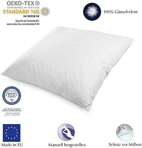 2er Set Premium Qualität Federkissen | Füllung: 1000 Gramm Gänsefedern | Bezug: 100% Baumwolle | 100% Natur Kissen 80x80