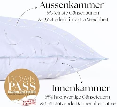 2'er Set Kopfkissen für bestem Schlafkomfort - Federkissen 80x80 cm mit Daunen & Federn - Weich und bequem zum Schlafen
