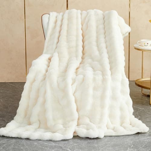 Kuscheldecke Milchsamt Blasen Decke Super Soft Warme Couchdecke 100 x 160cm White