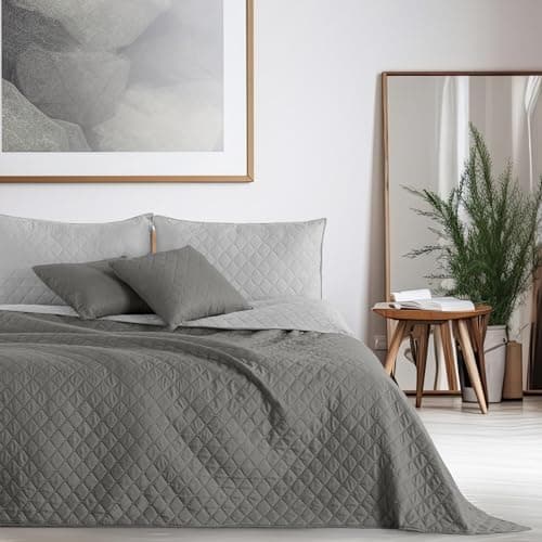 DecoKing Tagesdecke 260 x 280 Steel Silver Grey Dimgray Zweiseitig Pflegeleicht Axel