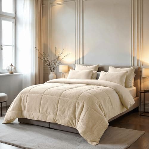 Zelesta Teddybed Bettdecke 4 Jahreszeiten - Warme Winter- und Sommerdecke - Waschbare Anti-Allergene Steppdecke - Fluffy