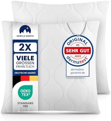 Gentle North Kopfkissen (40x40 cm) - 2er Set - Weiß für Bett und Deko - Ökotex - Waschbar - Reißverschluss für Füllung