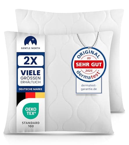 Gentle North Kopfkissen (40x40 cm) - 2er Set - Weiß für Bett und Deko - Ökotex - Waschbar - Reißverschluss für Füllung